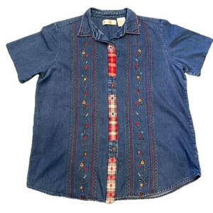Bobbie Brooks Blue Button Down Shirt with Red Accents